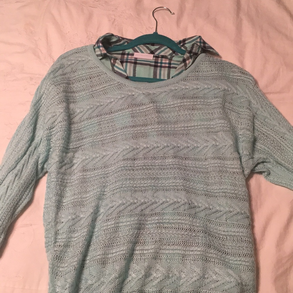 Combo set! sweater and plaid shirt teal color